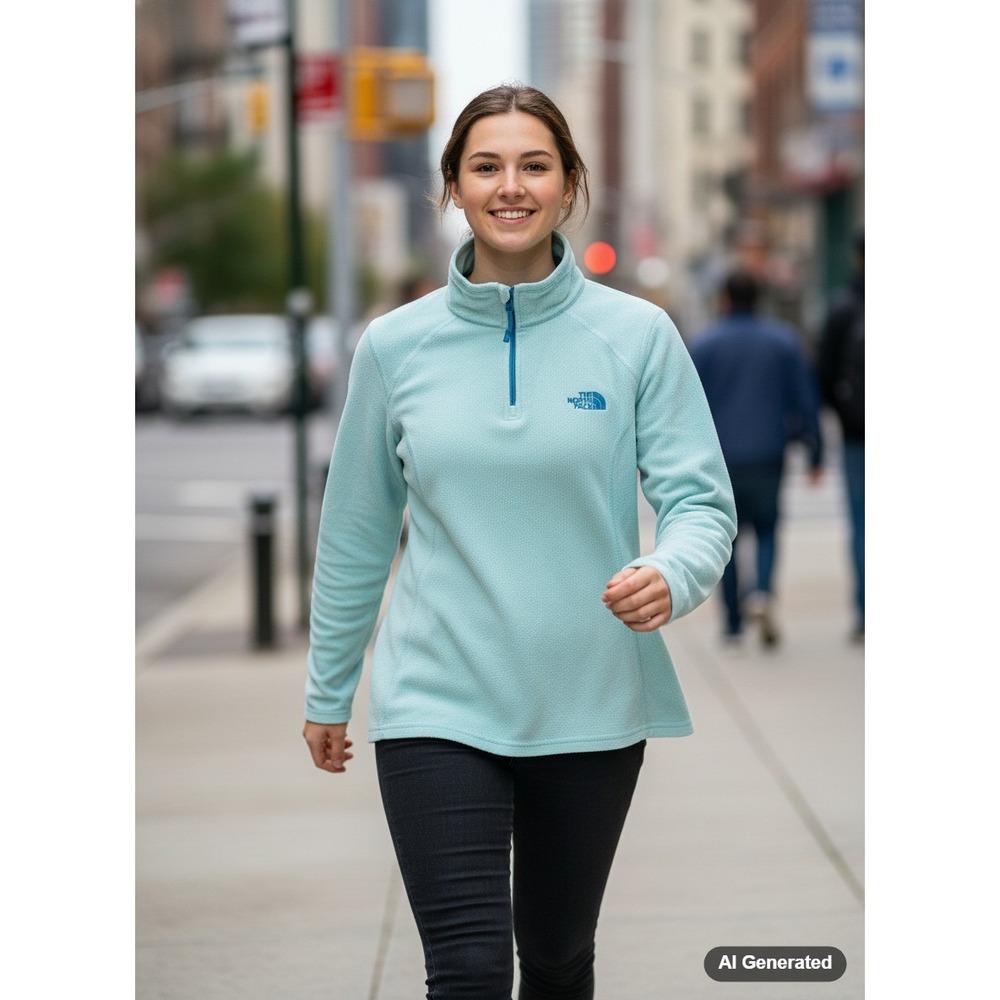 The North Face Womens Fleece Pullover Quarter Zip Aqua Blue Medium - stains